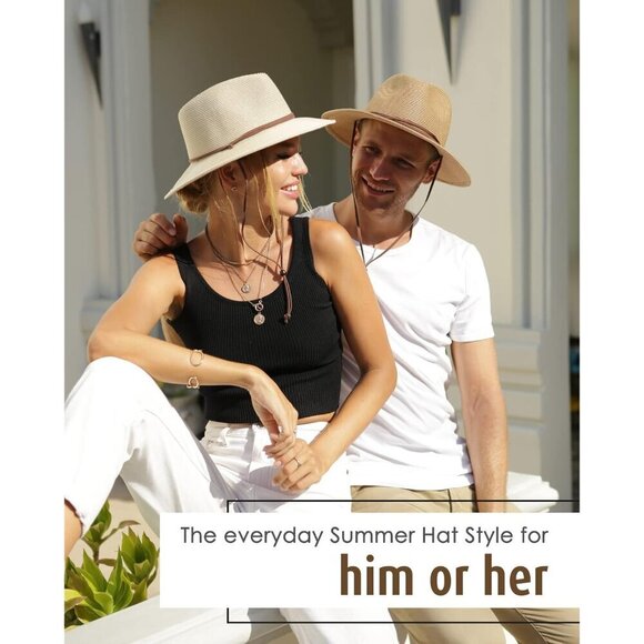 Women\'s Wide Brim Straw Sun Hat UPF 80+ Beach Fashion Fedora for Outdoor